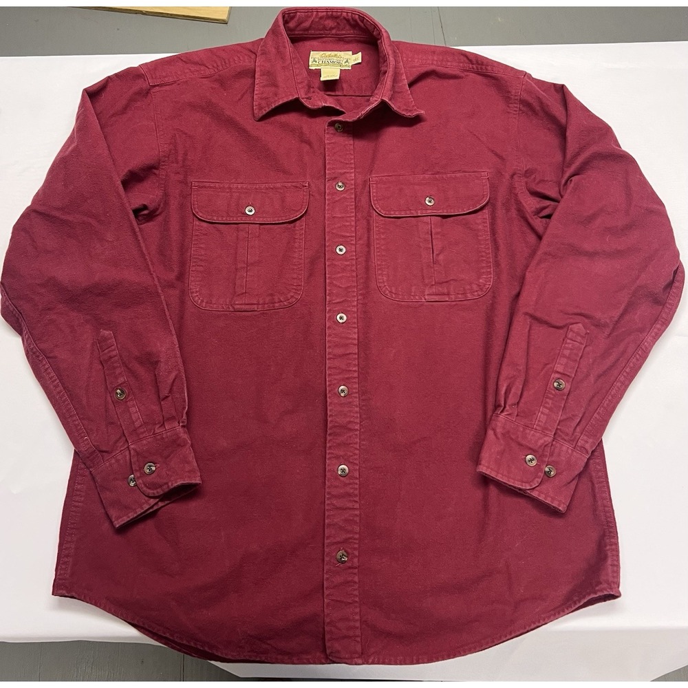 Cabelas Shirt Mens Large Tall Hiking Camp Red Chamois Flannel USA Heavyweight